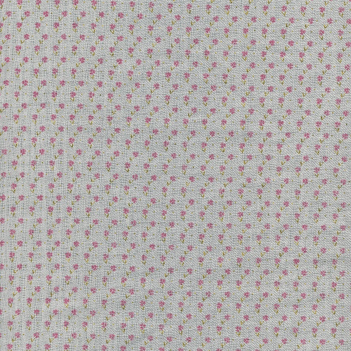 Foto de Algodón textura crep blanco mini flores rosa, oro