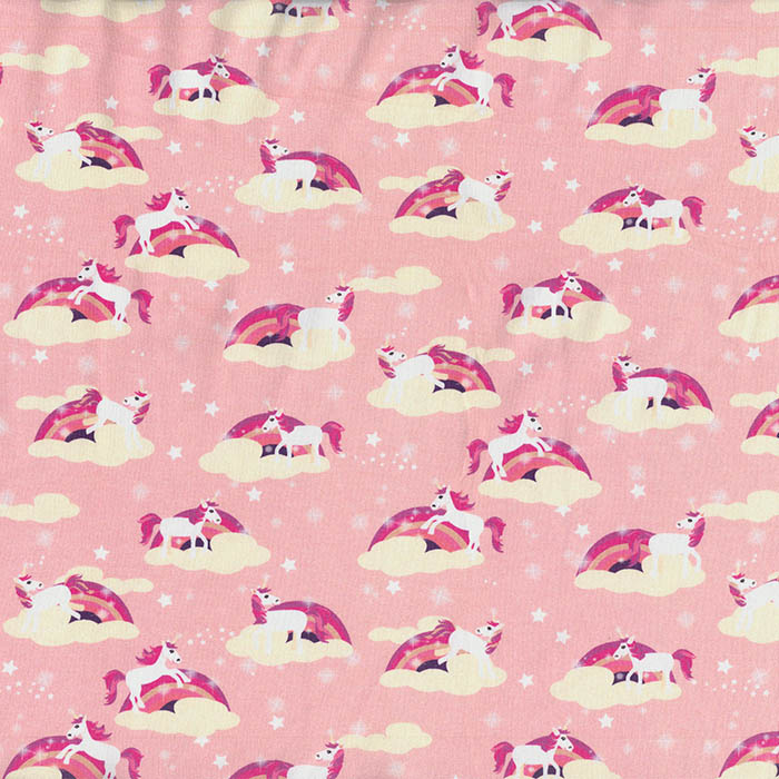 Foto de Punto camiseta Algodón orgánico salmón estampado unicornios