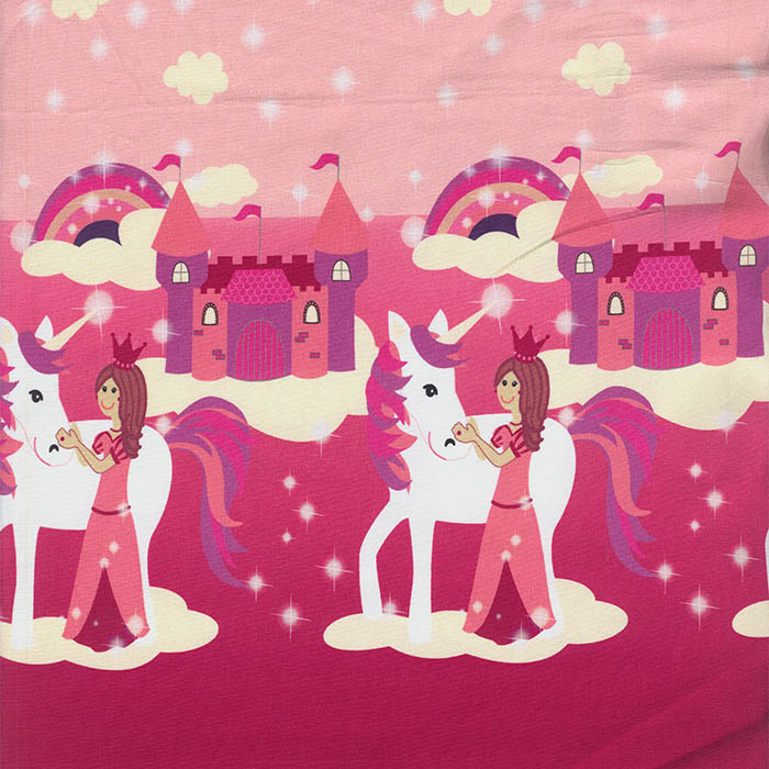 Foto de Punto camiseta Algodón orgánico rosa estampado castillos y princesas