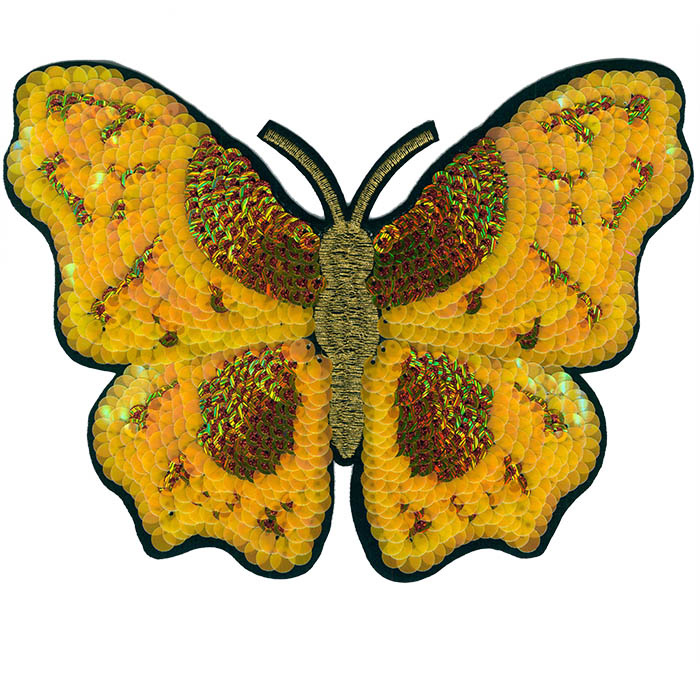 Aplicación mariposa  lentejuelas amarilla 23x17 cm