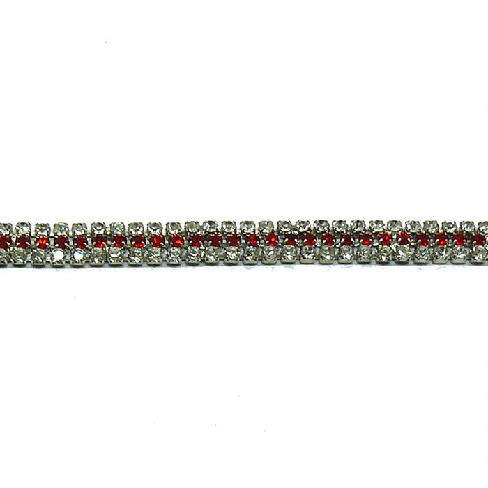 Foto de Cadena con cristales, 3 hilos plata y rojo 7 mm