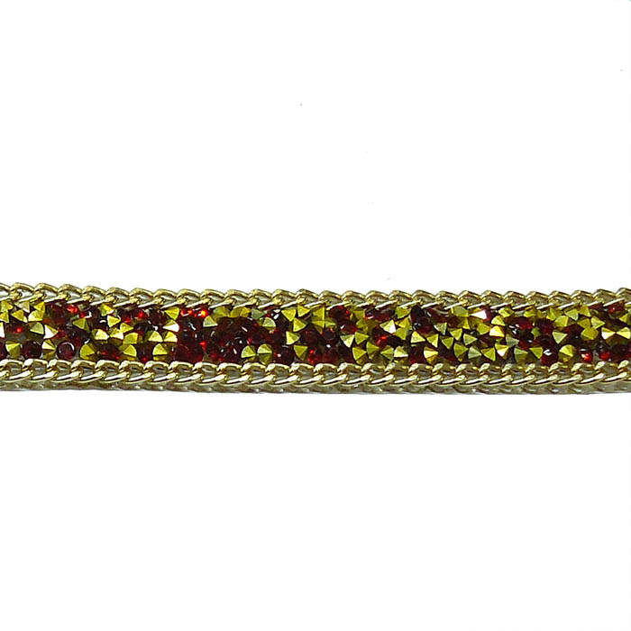 Tira de cristales y cadena termoadhesiva, rojo y dorado. 16 mm