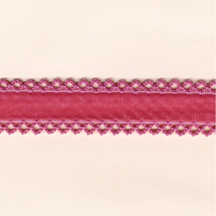 Foto de Cinta de terciopelo con puntilla rosa palo 25mm