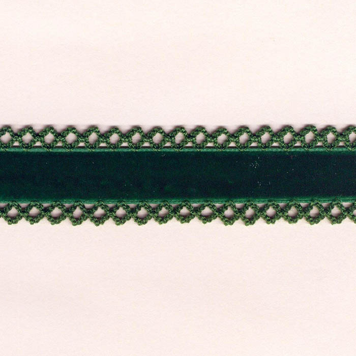 Telpes telas - Cinta de terciopelo con puntilla verde 25mm
