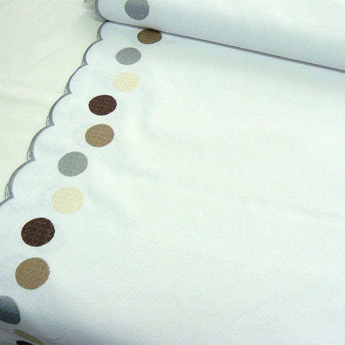Piqué blanco sari bordado lunares blancos, gris, marrón, beige