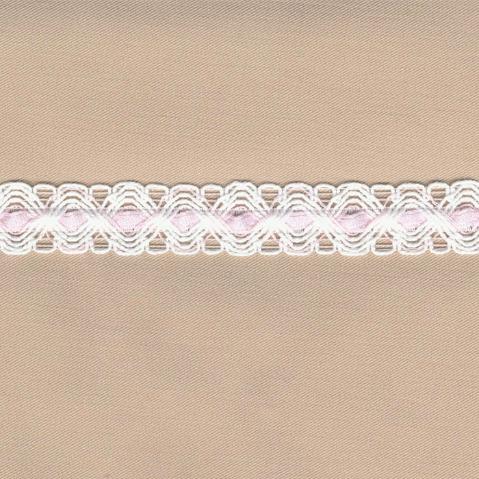 Foto de Galón pasacintas bolillo con cinta blanco-rosa 15mm