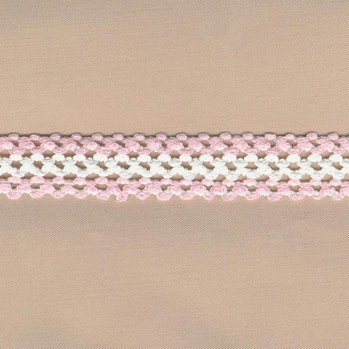 Galón bolillo blanco y rosa algodón 15mm