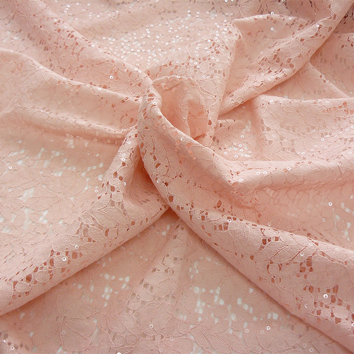 Foto de Encaje algodon rosa nude con lentejuelas transparentes