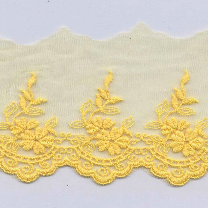 Encaje bordado algodón orgánico 65mm amarillo