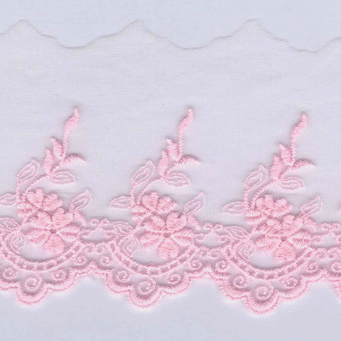 Encaje bordado algodón orgánico 65mm rosa