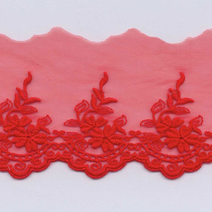 Foto de Encaje bordado algodón orgánico 65mm rojo