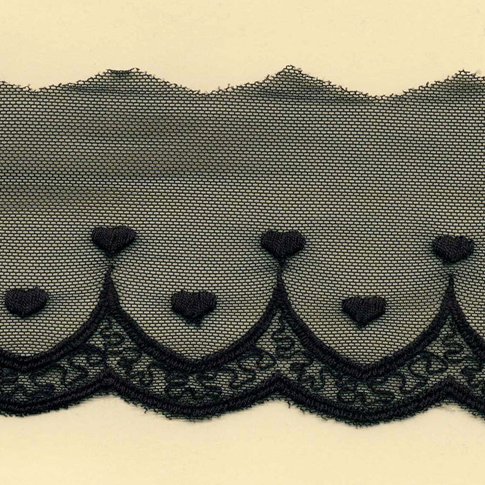Encaje bordado algodón orgánico 45mm negro