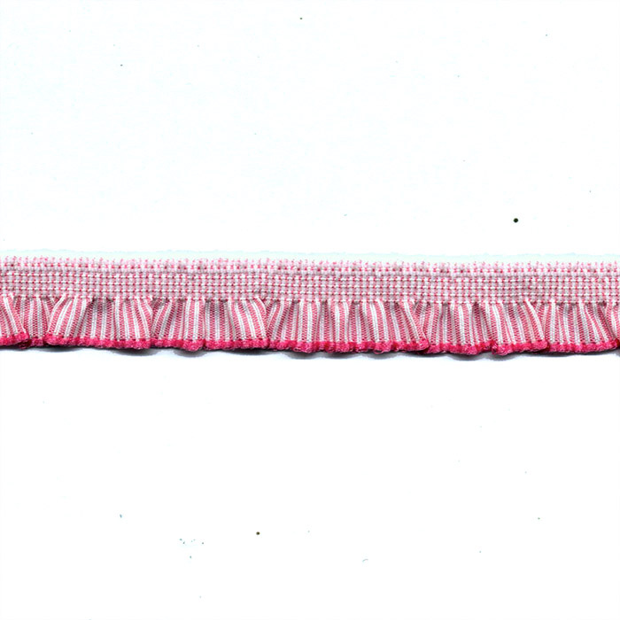Volante rayas rosa, blanco 13 mm