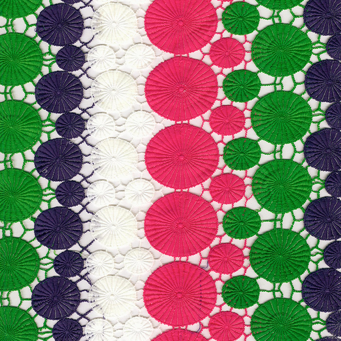 Foto de Encaje guipur círculos fucsia, verde, azul, blanco