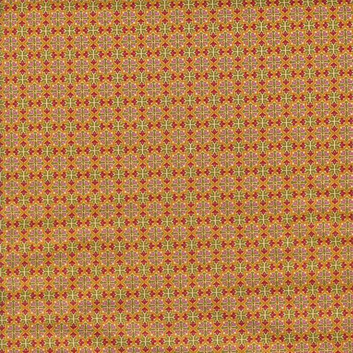 Foto de Popelín patchwork estampado digital geométrico multicolor, fondo ocre