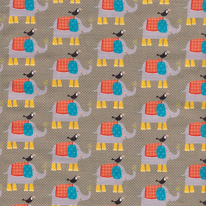 Foto de Popelín patchwork estampado digital elefantes multicolor, fondo gris