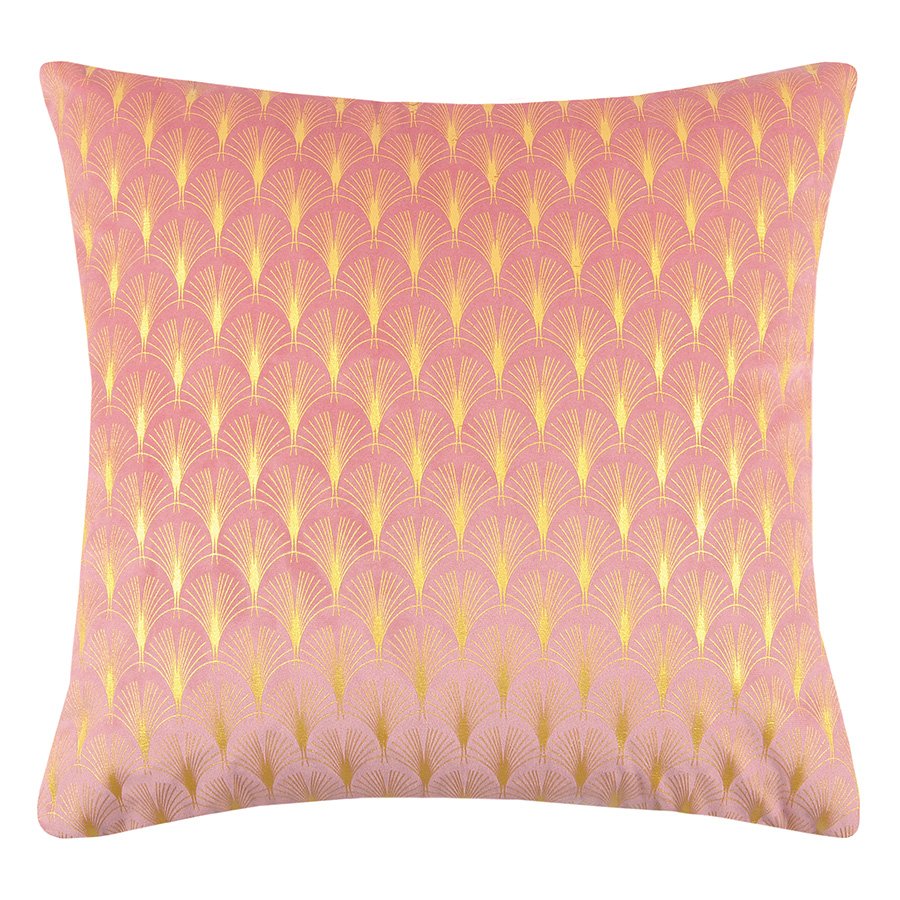 Cojín terciopelo rosa empolvado, geométricos dorados 45x45