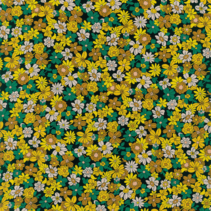 Foto de Gasa estampada flor mini amarillo, verde, crudo, negro