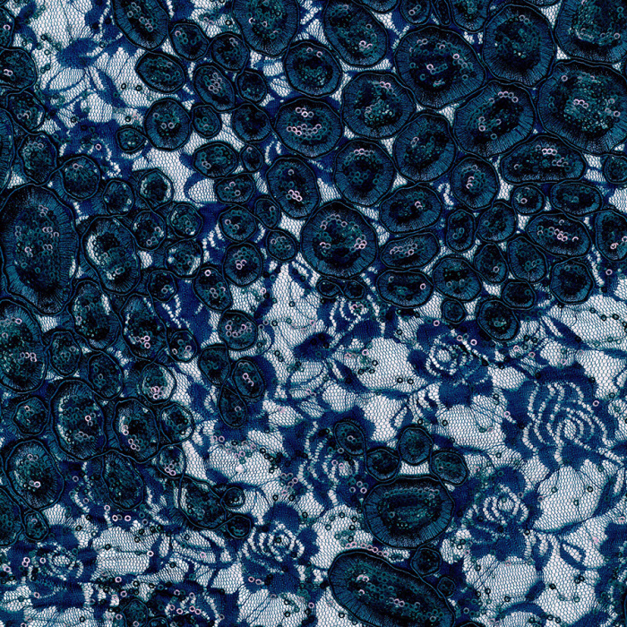 Foto de Tul bordado lentejuelas y cordone azul marino