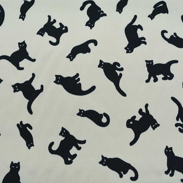 Foto de Satén elastico estampado gatos crudo y negro