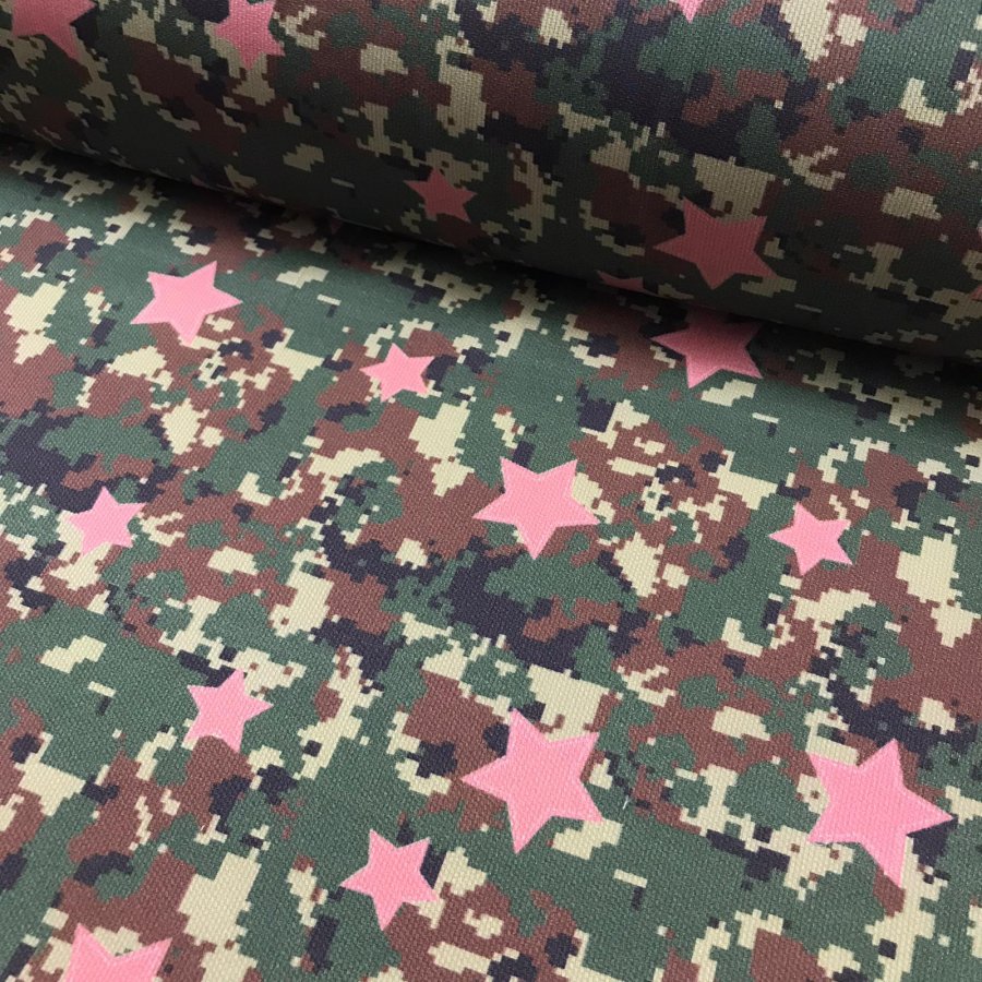 Foto de Piqué canutillo estampado camuflaje estrellas rosas