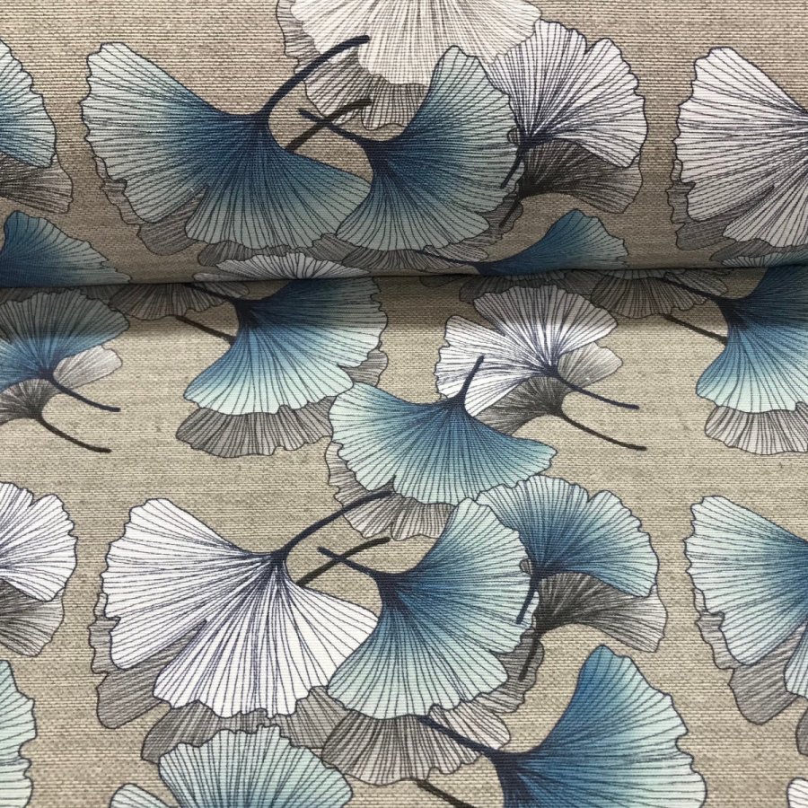 Foto de Loneta estampado hojas de ginkgo azul