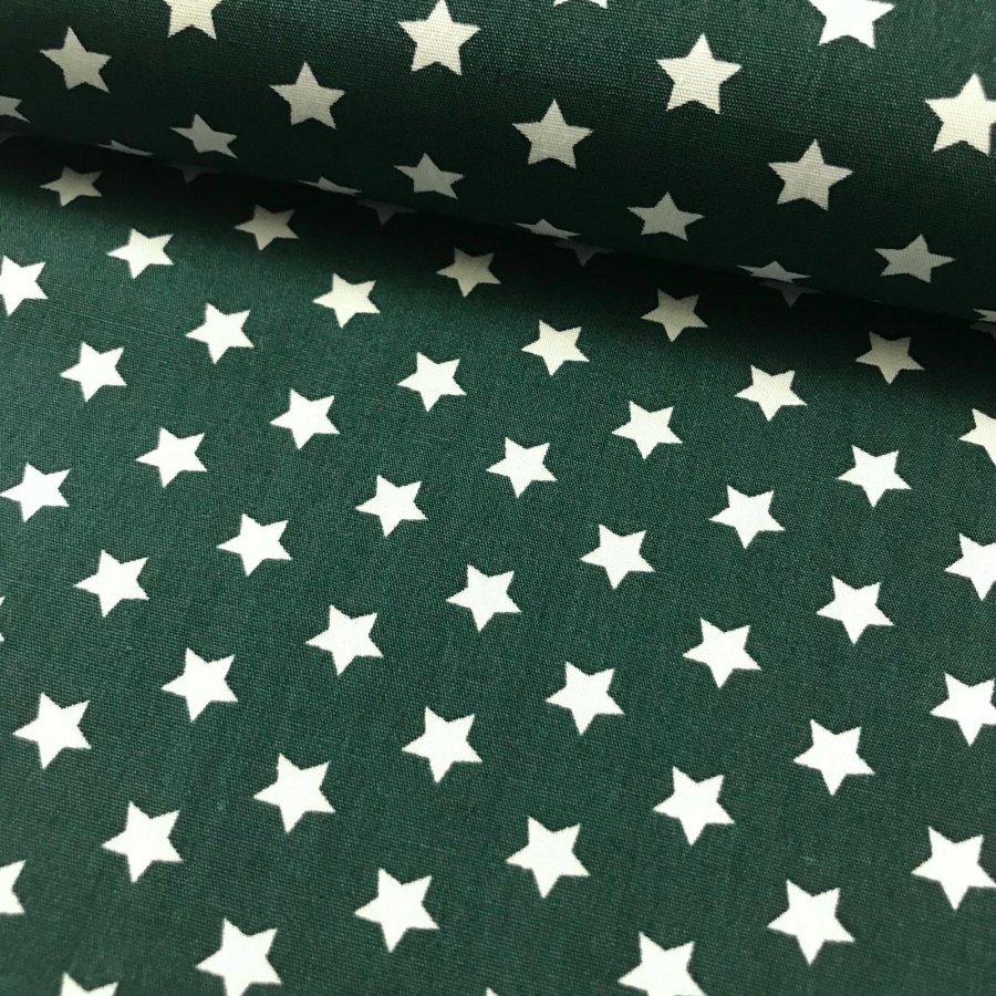 Foto de Popelín estampado estrellas 9mm. verde caza