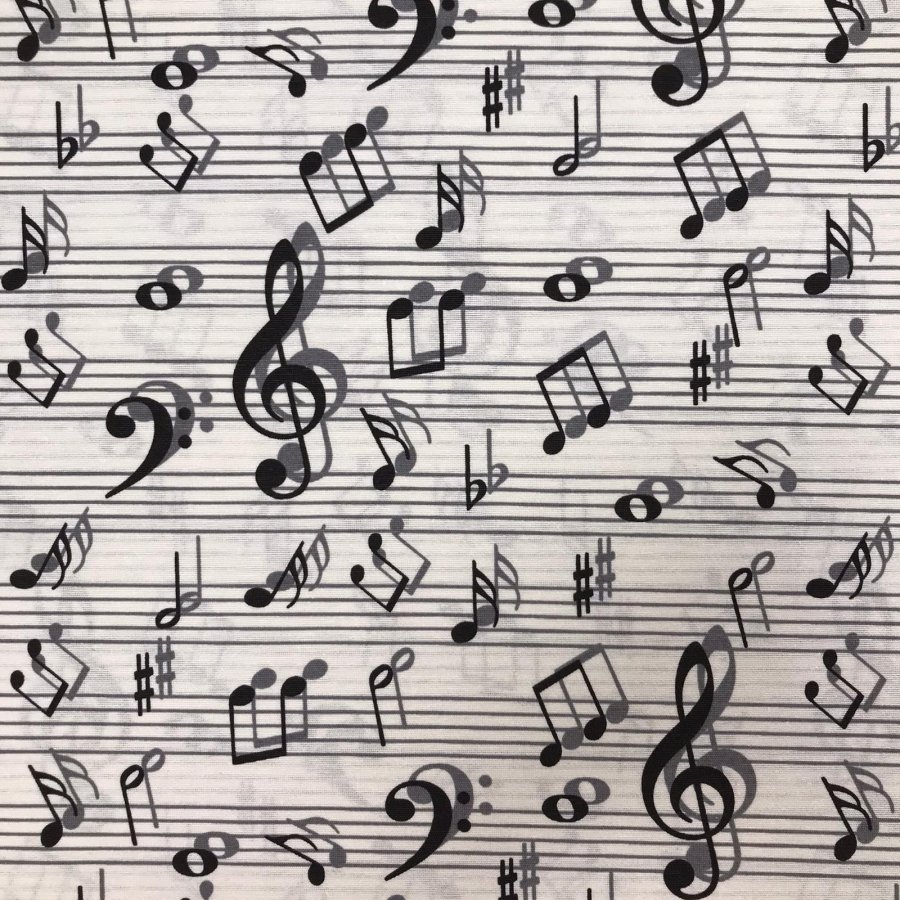 Foto de Loneta estampado notas musicales blanco y negro