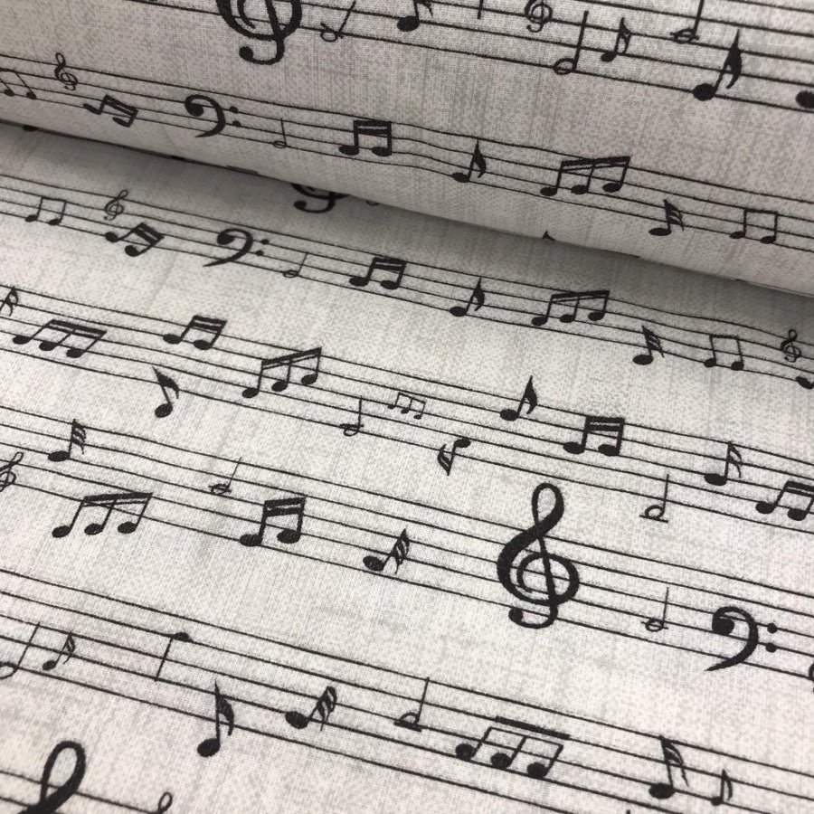 Foto de Popelín estampado notas musicales negro