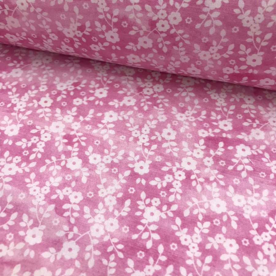 Popelín estampado flores mini rosa