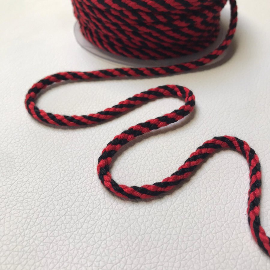 Cordón trenzado bicolor 5mm rojo y negro