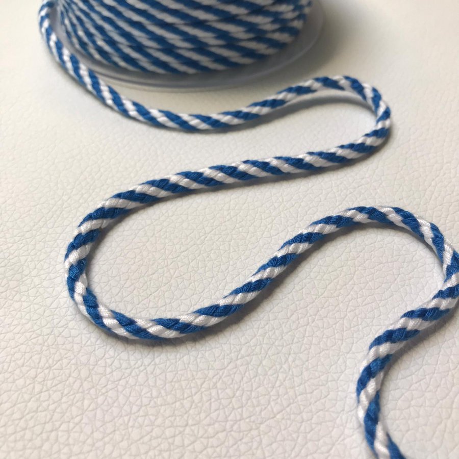 Cordón trenzado bicolor 5mm azulón y blanco