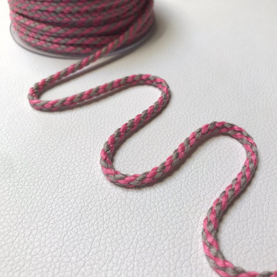 Cordón trenzado bicolor 5mm rosa y gris