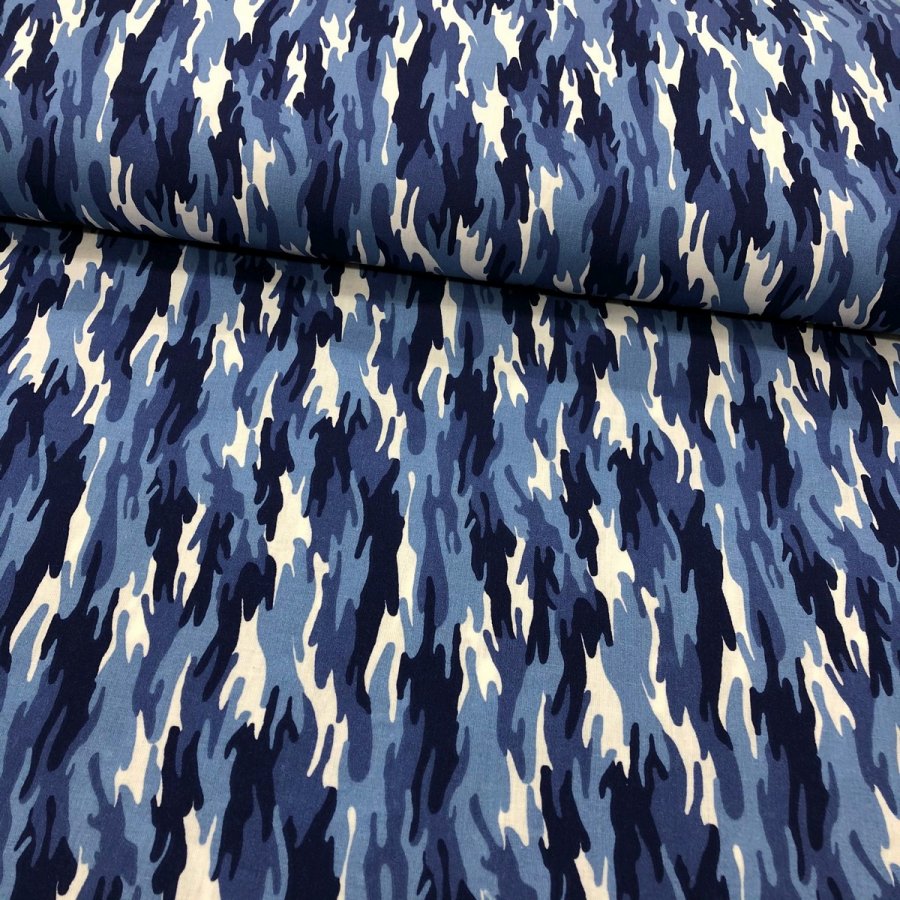 Algodón estampado camuflaje azul