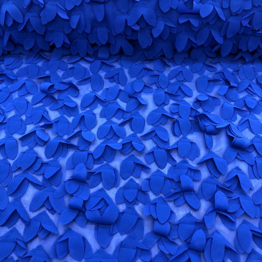 Telpes telas - Gasa con flores en relieve azulón