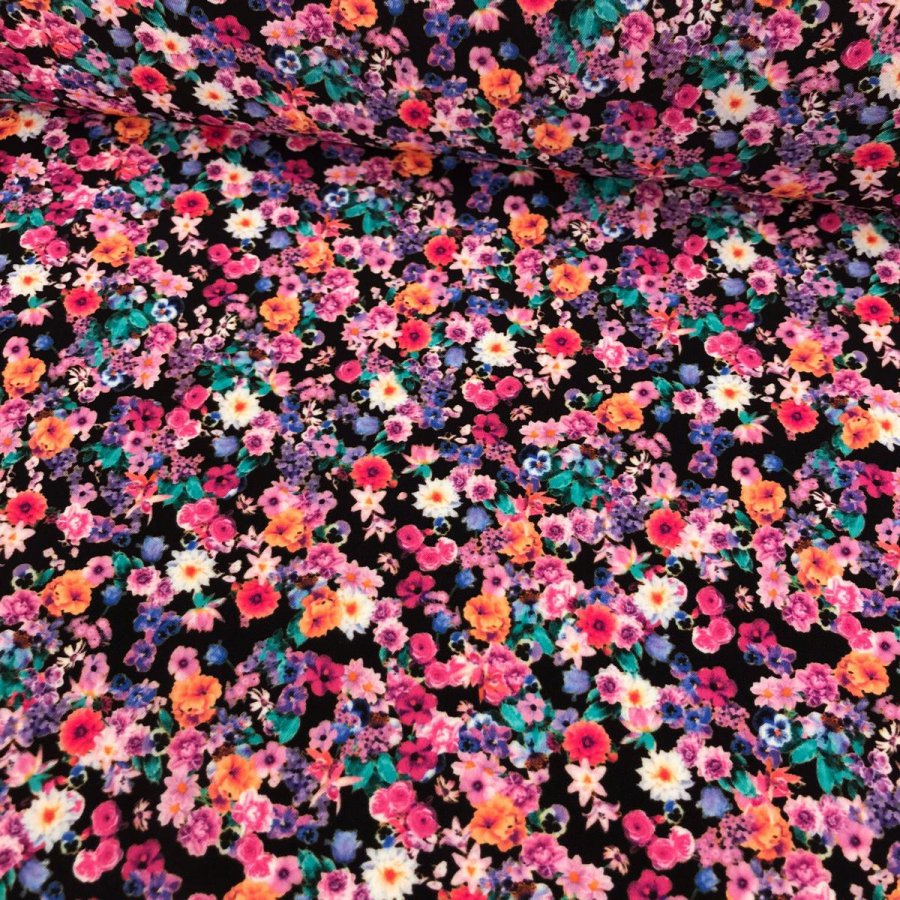 Foto de Bielástica ligera flor mini multicolor negro 94%pol, 6% spa