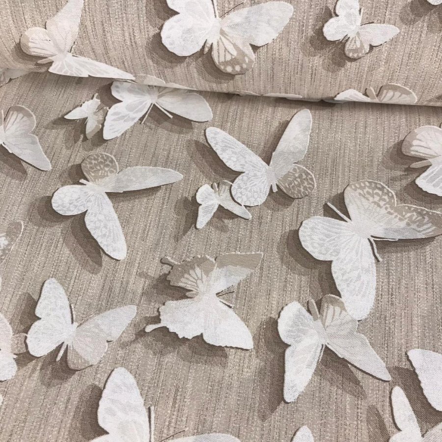 Loneta estampada mariposas beige