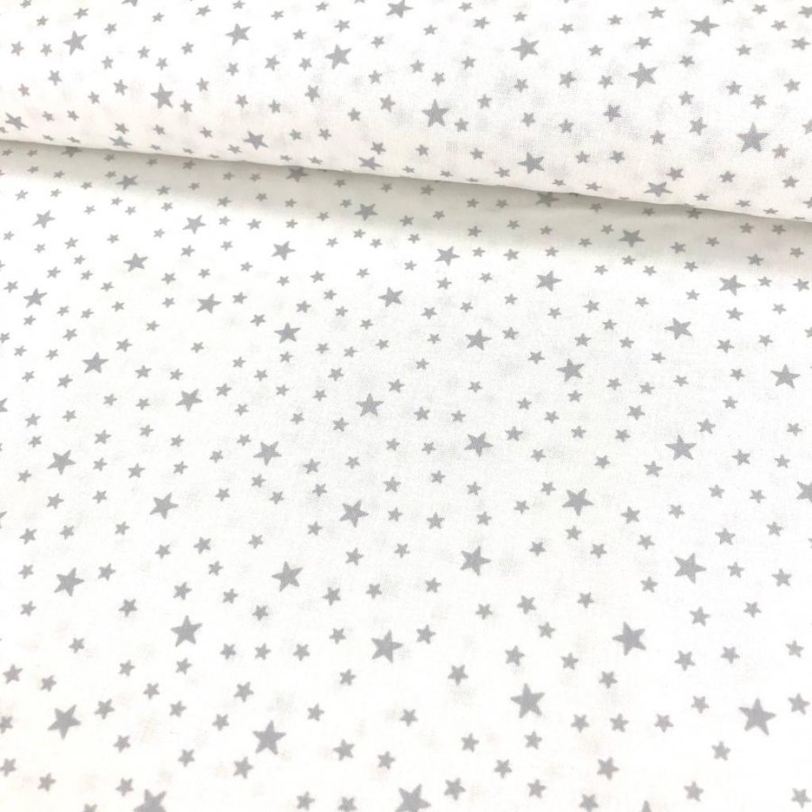 Popelin estrellas blanco gris 