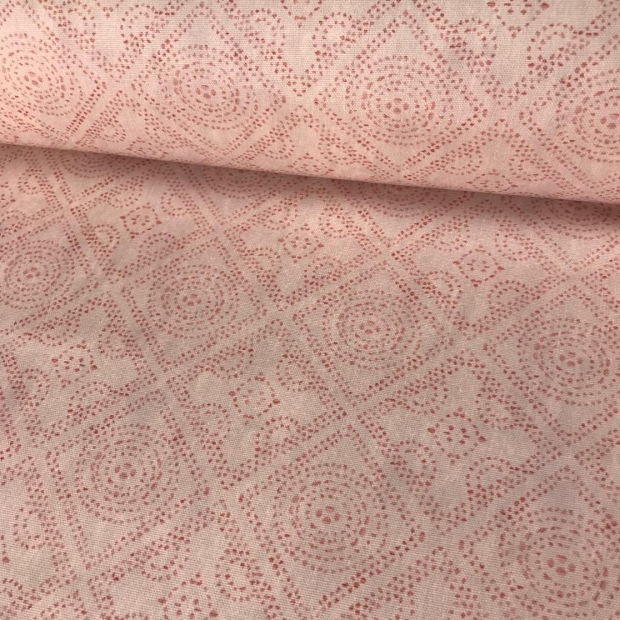 Loneta half panamá digital geométrico rosa