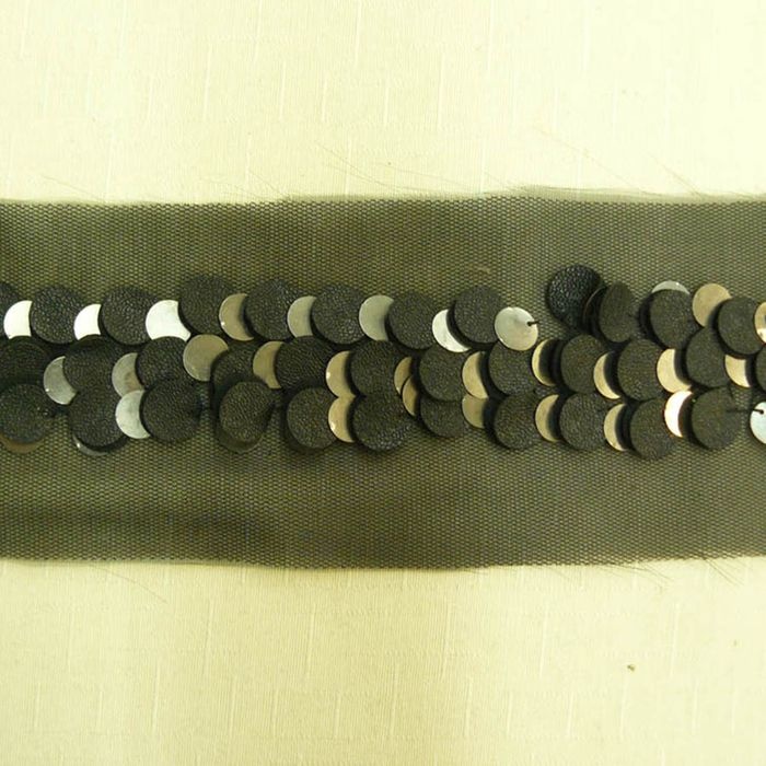 Foto de Pasamanería paillete polipiel negro, plata 40-70mm